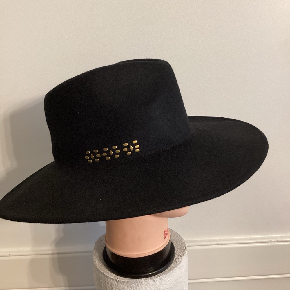 Wide-Brim Hat with Gold Stud Detail